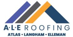 The A.L.E. Roofing logo, featuring stylized mountains in blue, gray, and orange colors with the company name 'A.L.E. ROOFING' and 'ATLAS - LANGHAM - ELLEMAN' beneath it.